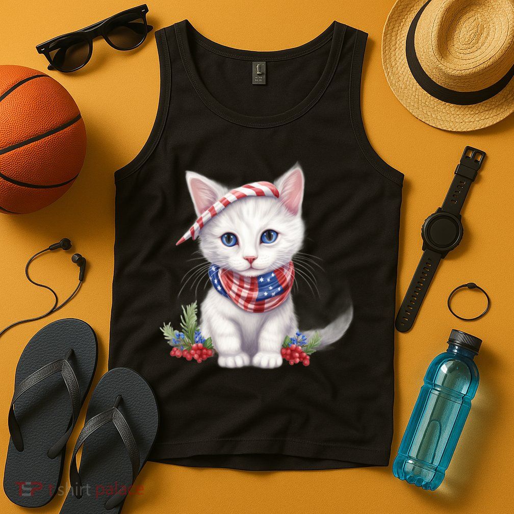 American Cat 4th Of July Cat Patriotic Cats Turkish Angora Kitten Tank Top