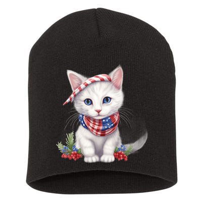American Cat 4th Of July Cat Patriotic Cats Turkish Angora Kitten Short Acrylic Beanie