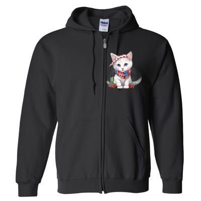 American Cat 4th Of July Cat Patriotic Cats Turkish Angora Kitten Full Zip Hoodie