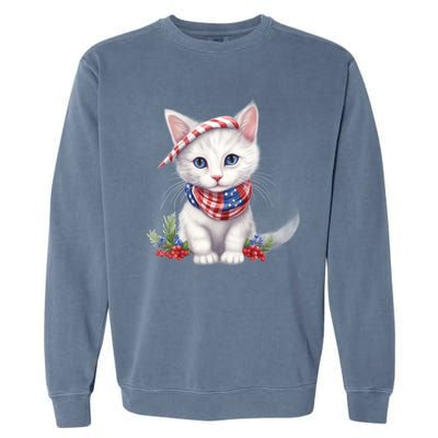 American Cat 4th Of July Cat Patriotic Cats Turkish Angora Kitten Garment-Dyed Sweatshirt