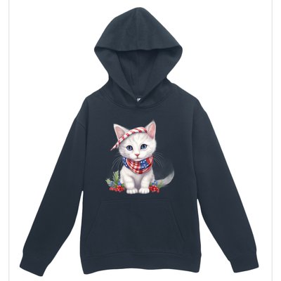 American Cat 4th Of July Cat Patriotic Cats Turkish Angora Kitten Urban Pullover Hoodie