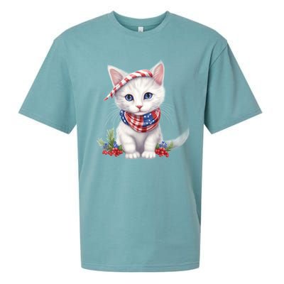 American Cat 4th Of July Cat Patriotic Cats Turkish Angora Kitten Sueded Cloud Jersey T-Shirt