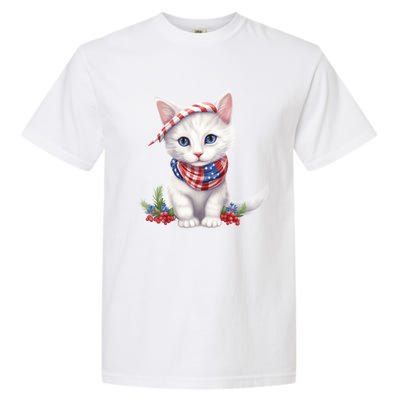 American Cat 4th Of July Cat Patriotic Cats Turkish Angora Kitten Garment-Dyed Heavyweight T-Shirt