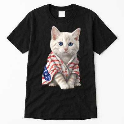 American Cat 4th Of July Cat Patriotic Cats Turkish Angora Kitten Tall T-Shirt