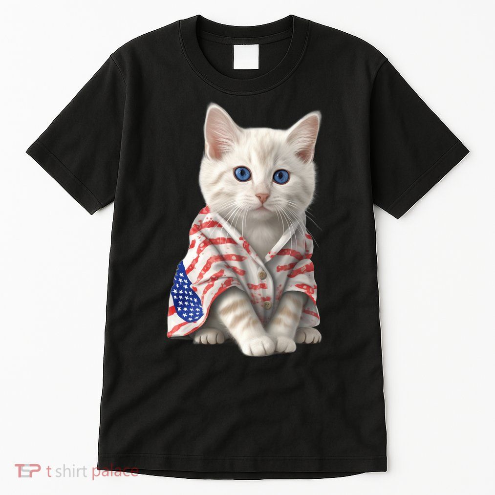 American Cat 4th Of July Cat Patriotic Cats Turkish Angora Kitten Tall T-Shirt