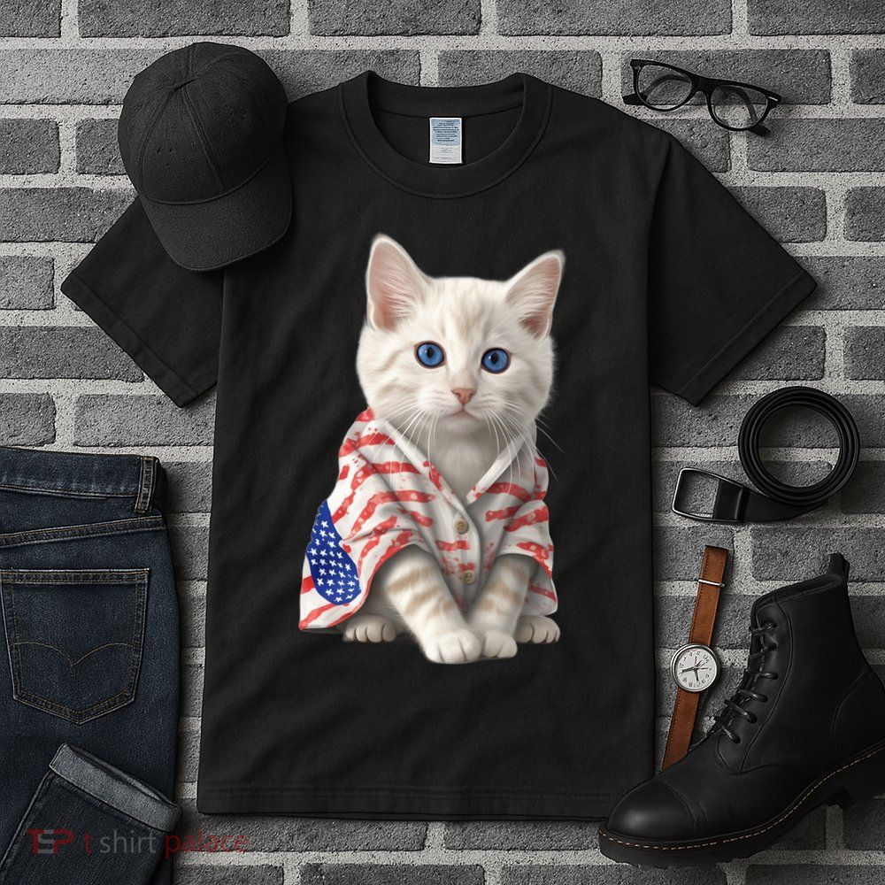American Cat 4th Of July Cat Patriotic Cats Turkish Angora Kitten Tall T-Shirt