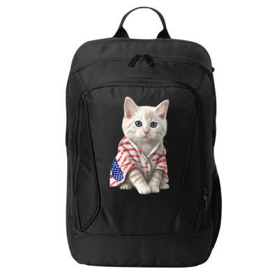 American Cat 4th Of July Cat Patriotic Cats Turkish Angora Kitten City Backpack