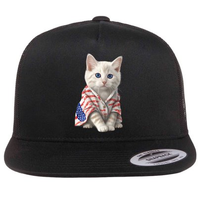 American Cat 4th Of July Cat Patriotic Cats Turkish Angora Kitten Flatbill Hat