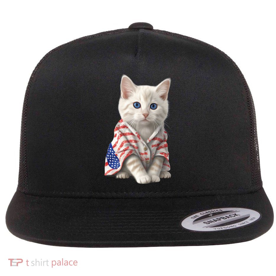 American Cat 4th Of July Cat Patriotic Cats Turkish Angora Kitten Flatbill Hat