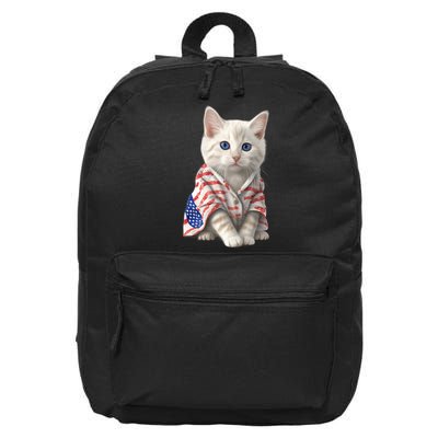 American Cat 4th Of July Cat Patriotic Cats Turkish Angora Kitten 16 in Basic Backpack