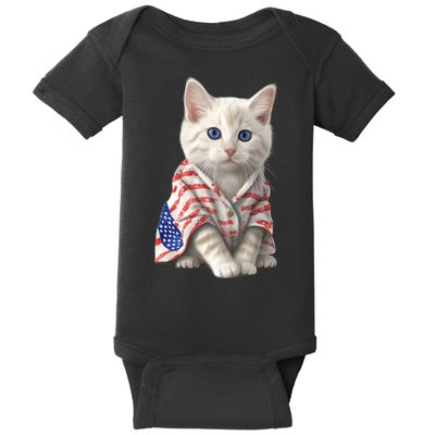 American Cat 4th Of July Cat Patriotic Cats Turkish Angora Kitten Baby Bodysuit