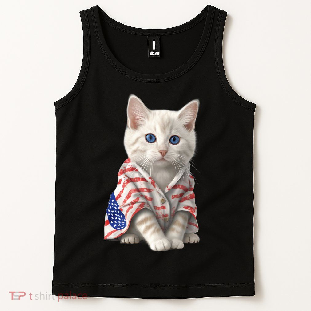 American Cat 4th Of July Cat Patriotic Cats Turkish Angora Kitten Tank Top