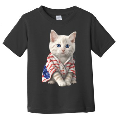 American Cat 4th Of July Cat Patriotic Cats Turkish Angora Kitten Toddler T-Shirt