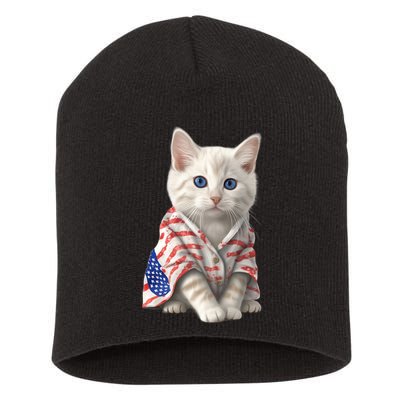 American Cat 4th Of July Cat Patriotic Cats Turkish Angora Kitten Short Acrylic Beanie