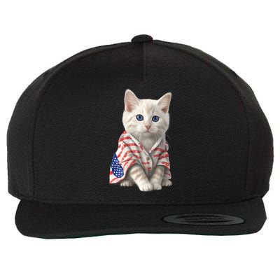 American Cat 4th Of July Cat Patriotic Cats Turkish Angora Kitten Wool Snapback Cap