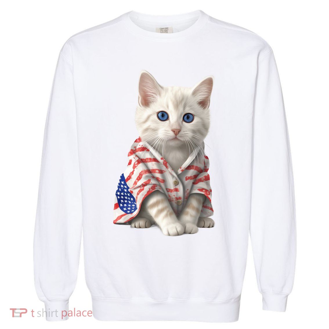 American Cat 4th Of July Cat Patriotic Cats Turkish Angora Kitten Garment-Dyed Sweatshirt