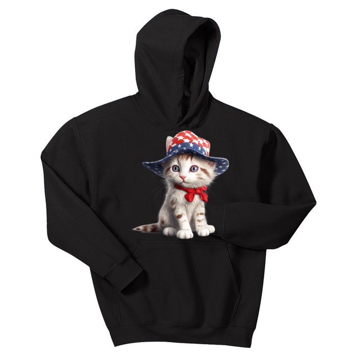 American Cat 4th Of July Cat Patriotic Cats Maine Coon Kitten Kids Hoodie