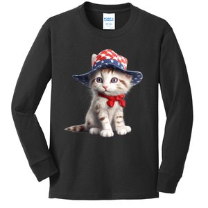 American Cat 4th Of July Cat Patriotic Cats Maine Coon Kitten Kids Long Sleeve Shirt