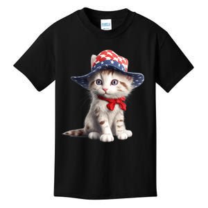 American Cat 4th Of July Cat Patriotic Cats Maine Coon Kitten Kids T-Shirt