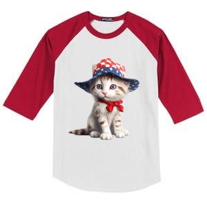 American Cat 4th Of July Cat Patriotic Cats Maine Coon Kitten Kids Colorblock Raglan Jersey