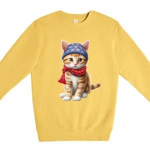 American Cat 4th Of July Cat Patriotic Cats Manx Kitten Premium Crewneck Sweatshirt