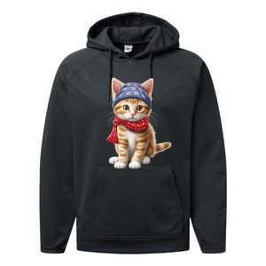 American Cat 4th Of July Cat Patriotic Cats Manx Kitten Performance Fleece Hoodie