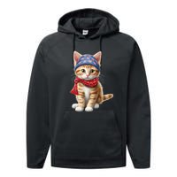 American Cat 4th Of July Cat Patriotic Cats Manx Kitten Performance Fleece Hoodie