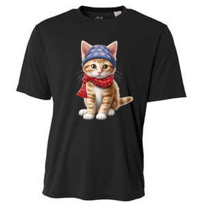 American Cat 4th Of July Cat Patriotic Cats Manx Kitten Cooling Performance Crew T-Shirt