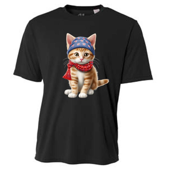 American Cat 4th Of July Cat Patriotic Cats Manx Kitten Cooling Performance Crew T-Shirt