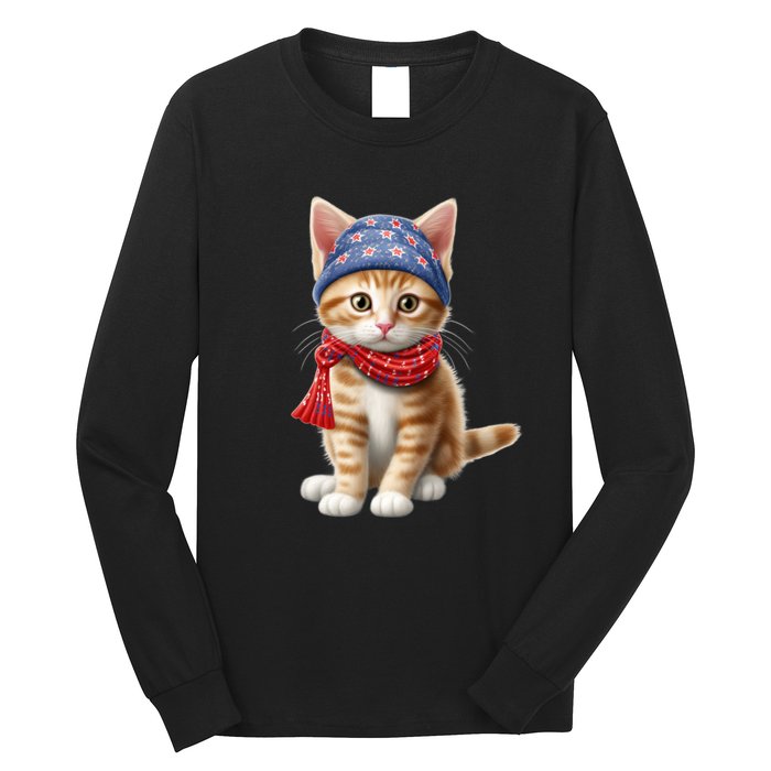 American Cat 4th Of July Cat Patriotic Cats Manx Kitten Long Sleeve Shirt