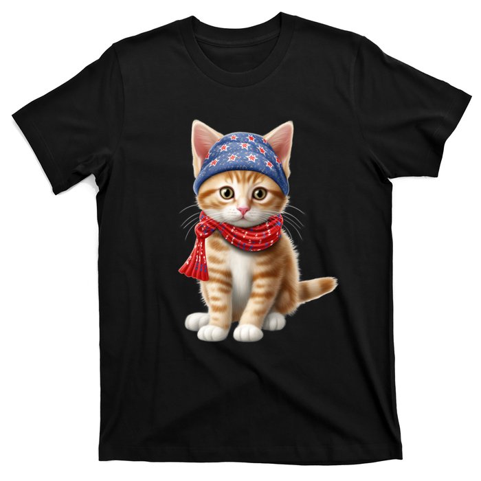 American Cat 4th Of July Cat Patriotic Cats Manx Kitten T-Shirt