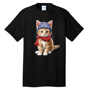 American Cat 4th Of July Cat Patriotic Cats Manx Kitten Tall T-Shirt