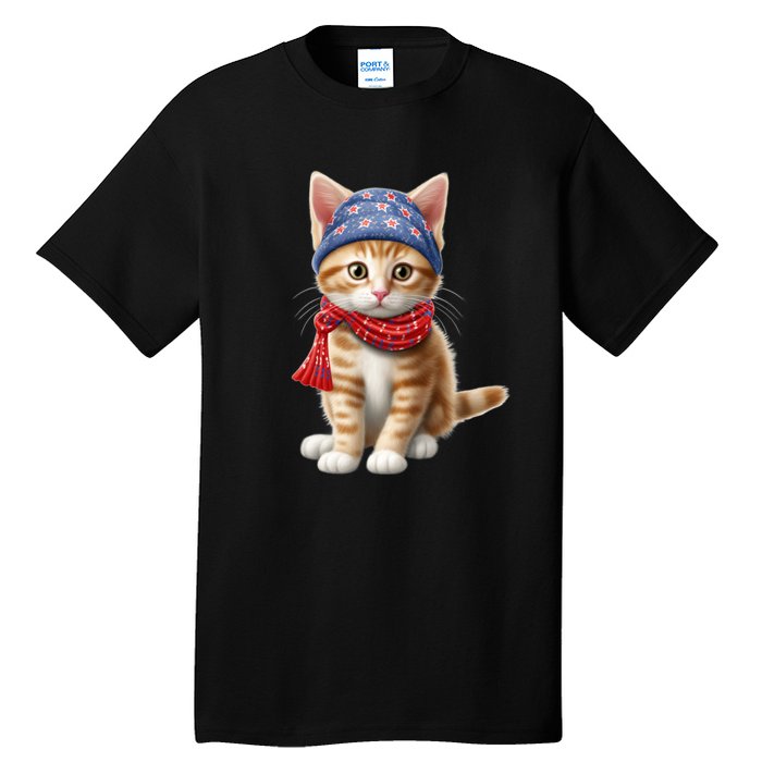 American Cat 4th Of July Cat Patriotic Cats Manx Kitten Tall T-Shirt