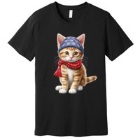 American Cat 4th Of July Cat Patriotic Cats Manx Kitten Premium T-Shirt