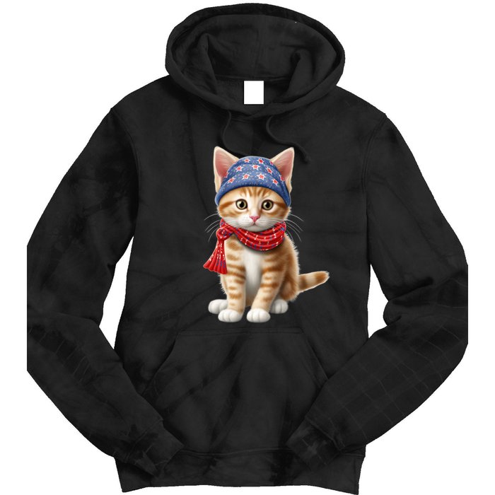 American Cat 4th Of July Cat Patriotic Cats Manx Kitten Tie Dye Hoodie