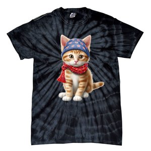 American Cat 4th Of July Cat Patriotic Cats Manx Kitten Tie-Dye T-Shirt