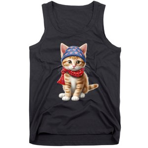 American Cat 4th Of July Cat Patriotic Cats Manx Kitten Tank Top