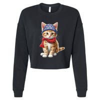 American Cat 4th Of July Cat Patriotic Cats Manx Kitten Cropped Pullover Crew