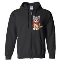 American Cat 4th Of July Cat Patriotic Cats Manx Kitten Full Zip Hoodie