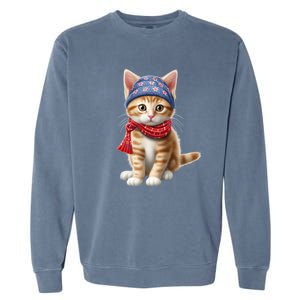 American Cat 4th Of July Cat Patriotic Cats Manx Kitten Garment-Dyed Sweatshirt