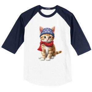 American Cat 4th Of July Cat Patriotic Cats Manx Kitten Baseball Sleeve Shirt