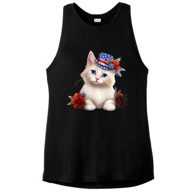 American Cat 4th Of July Cat Patriotic Cats Somali Kitten Ladies PosiCharge Tri-Blend Wicking Tank