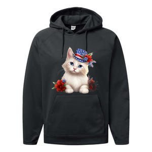 American Cat 4th Of July Cat Patriotic Cats Somali Kitten Performance Fleece Hoodie