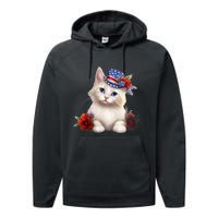 American Cat 4th Of July Cat Patriotic Cats Somali Kitten Performance Fleece Hoodie