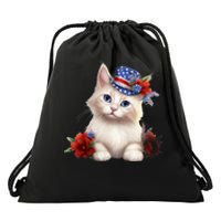 American Cat 4th Of July Cat Patriotic Cats Somali Kitten Drawstring Bag