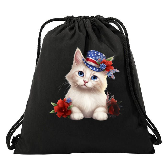 American Cat 4th Of July Cat Patriotic Cats Somali Kitten Drawstring Bag