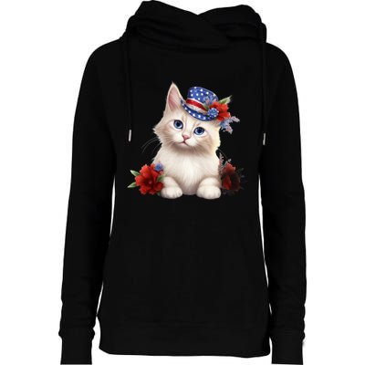 American Cat 4th Of July Cat Patriotic Cats Somali Kitten Womens Funnel Neck Pullover Hood