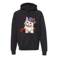 American Cat 4th Of July Cat Patriotic Cats Somali Kitten Premium Hoodie