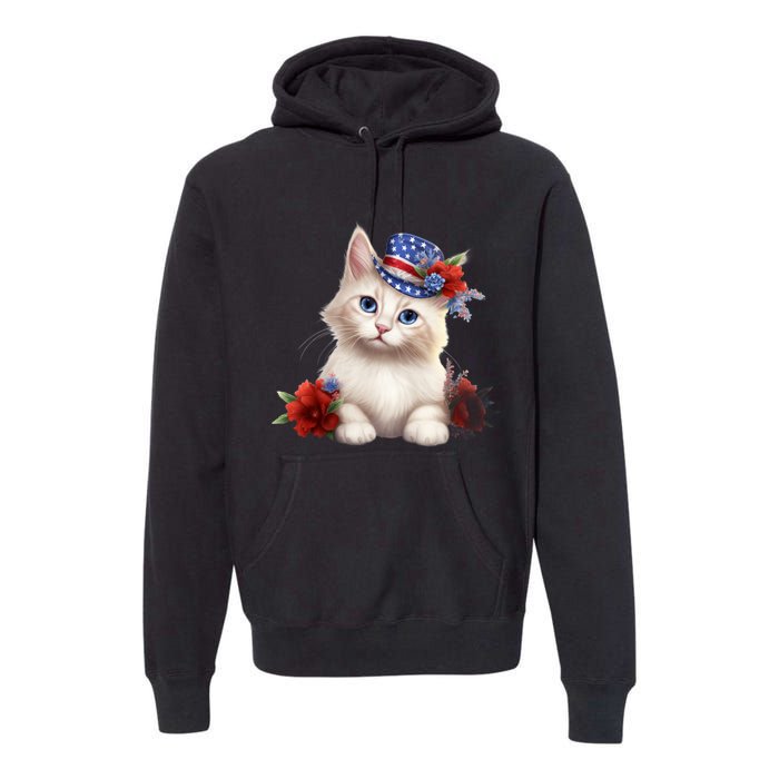 American Cat 4th Of July Cat Patriotic Cats Somali Kitten Premium Hoodie