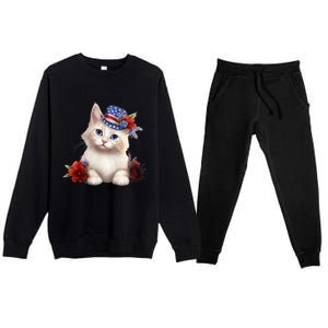 American Cat 4th Of July Cat Patriotic Cats Somali Kitten Premium Crewneck Sweatsuit Set